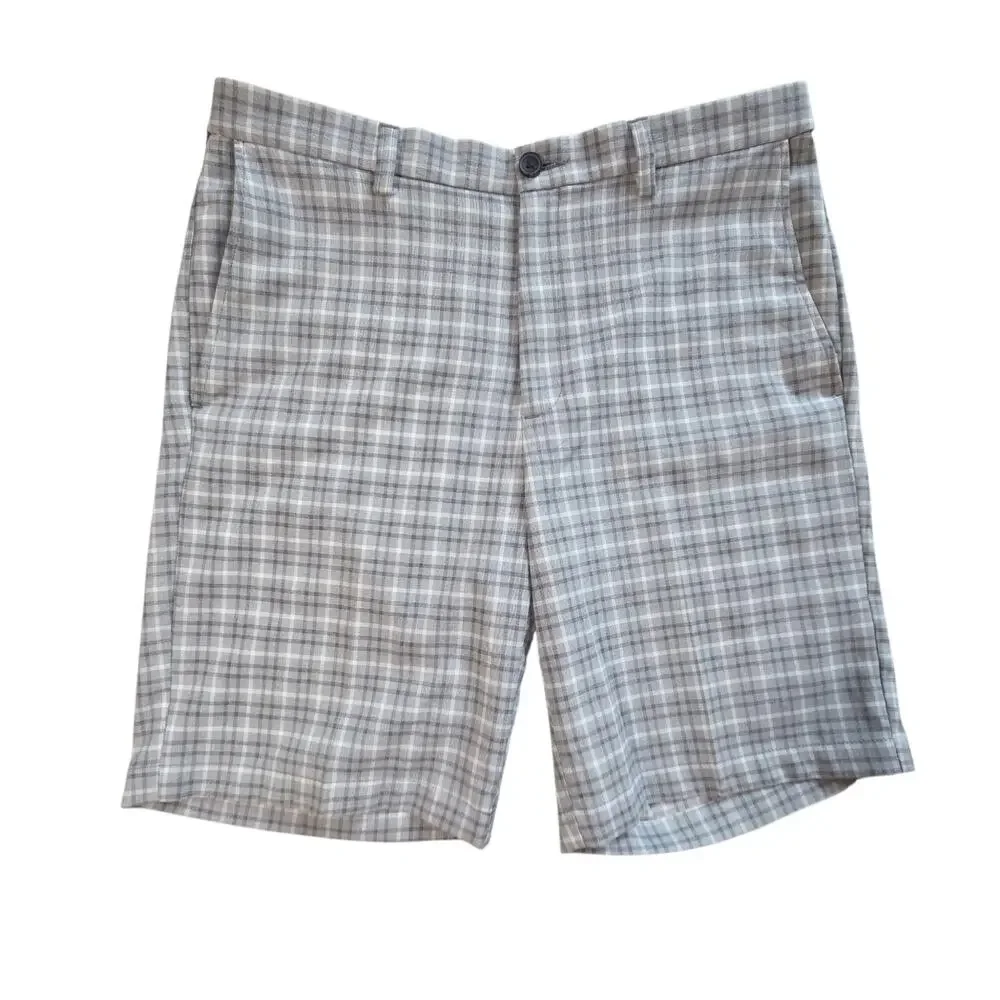Haggar Cool 18 Pro Golf Shorts, sz 34 Gray Plaid Expandable Waistband 9